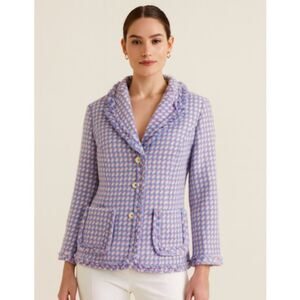 Jessica London Jacket Blue Mauve Tweed Wool Blend Lined Womens Size 14 W